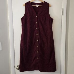 Liz Claiborne 100% Cotton Sleeveless Purple Eyelet Button Front Dress Size Large